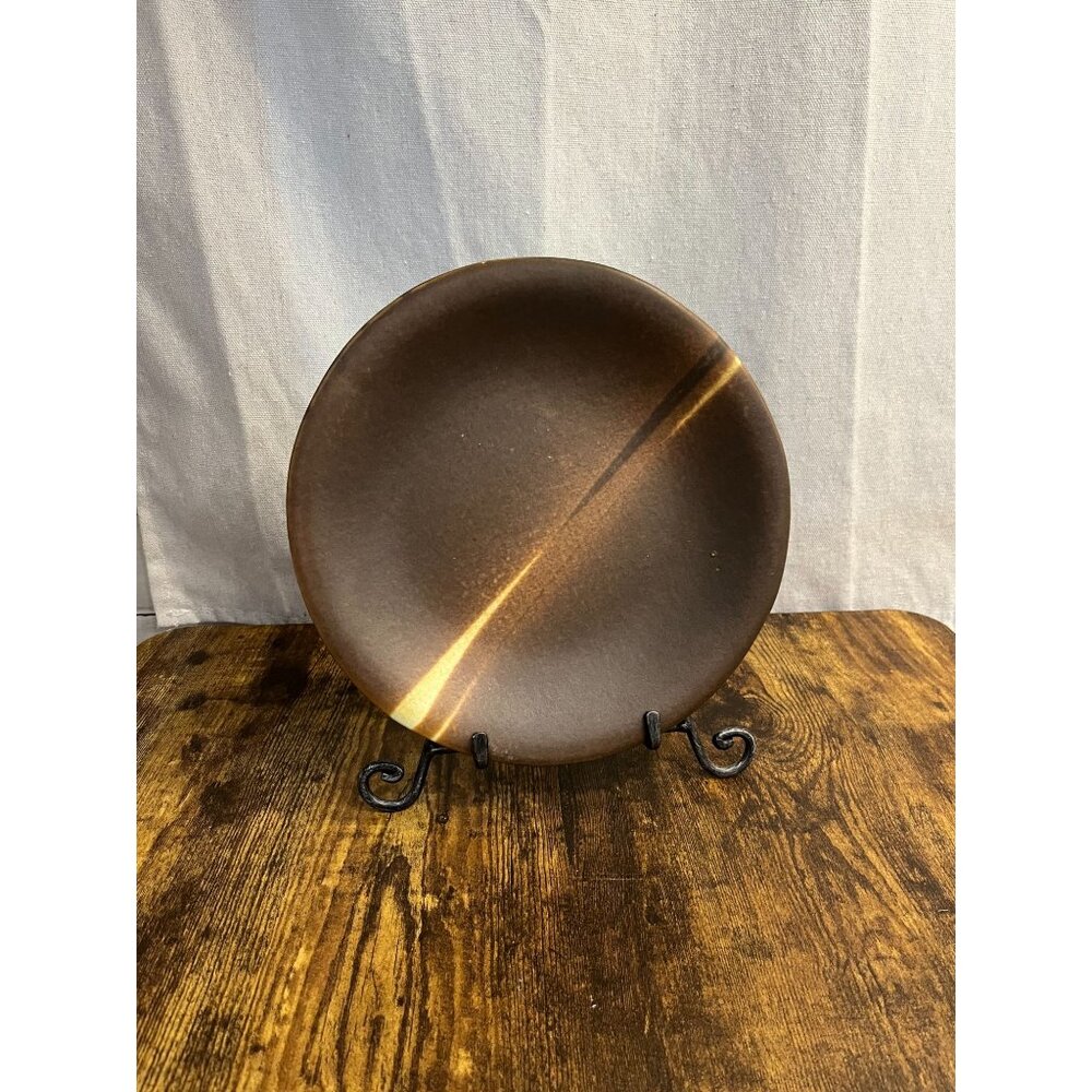 Handmade Ceramic Plate 10" By Corle Atiken With Mayco Black Walnut Glaze & Yello